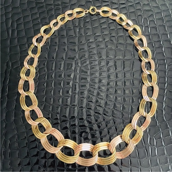 Jewelry - BIG 14K Solid Gold Binder Bros NY 2 Tone Graduated Chain Link Necklace 1950s MCM